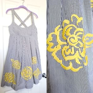 INC International Concepts pinstripe cotton dress 4 embroidered black yellow